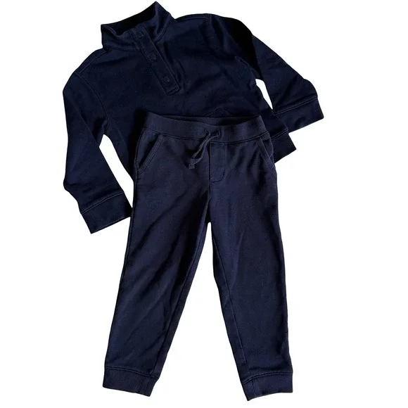 Janie and Jack Jogger Set Navy Blue Fleece Pullover and Pants Kids 4T - Picture 4 of 4